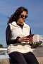 Women's Ecru White Stand Collar Thick Plush Zippered Vest 24KYLKK215 - 8