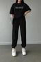 Black Unisex Balance Print Basic Comfortable Fit Oversize Tracksuit Set - 2