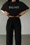 Black Unisex Balance Print Basic Comfortable Fit Oversize Tracksuit Set
