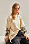 Women's Ecru Black Patterned Knitwear Sweater 20234922 - 5