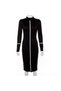 Flexible Black Fabric Half Turtleneck White Stripe Detailed Knee Length Knitwear Dress Midi Length Evening Dress 570 - 2
