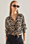 Women's Black Camel Leopard Patterned Shirt 60111083 - 7