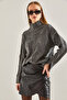 Women's Gray Half Turtleneck Hair Knit Patterned Knitwear Sweater 20234525 - 2