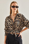 Women's Black Camel Leopard Patterned Shirt 60111083 - 5