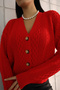 V-neck Long Sleeve Hair Braided Four Button Standard Size Winter Knitwear Cardigan - 5