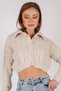 Polo Collar Long Sleeve Hair Braided Four Button Crop Short Knitwear Cardigan - 4