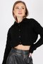 Polo Collar Long Sleeve Hair Braided Four Button Crop Short Knitwear Cardigan - 3