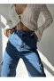 Medium Blue Lycra Model Cargo Palazzo Trousers Without Back Pockets - 3