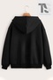 Black Printed Winter Oversize Hooded Zippered Pocket Detailed - 3