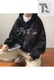 Black Printed Winter Oversize Hooded Zippered Pocket Detailed