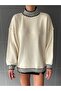 Women's Half Turtleneck Striped Oversize Casual Sweater - 3