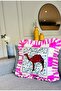Camel Patterned Pink Velvet Throw Pillow Cover - Hope Series Special Design Frilly - 2