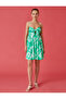 Patterned Mini Dress with Thin Straps and Tie Detail - 3