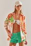 Women's Orange Leaf Patterned Casual Linen Shirt 60101022 - 3