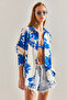 Women's Cobalt blue Patterned Casual Linen Shirt 60101018 - 4