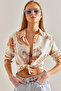 Women's Beige Orange Patterned Viscose Shirt 60101032