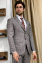 Slim Fit Mono Collar Plaid Extra Silk Wool Gray Suit (Jacket and Trousers) - 2