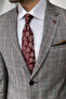 Slim Fit Mono Collar Plaid Extra Silk Wool Gray Suit (Jacket and Trousers) - 6