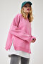 Women's Light Pink Zip-Detail Brushed Inside Knit Sweatshirt UB00148 - 4