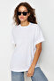 Beyaz %100 Pamuk Bisiklet Yaka Oversize/Geniş Kalıp Örme T-Shirt TWOSS20TS0134 - 5