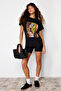 Black Printed 100% Cotton Oversize/Wide Fit Knitted T-Shirt TWOSS20TS0729 - 3
