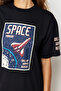 Black 100% Cotton Space Printed Oversized Fit Crew Neck Knit T-Shirt TWOSS21TS3663 - 5