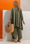 Women's Khaki Leg Slit Woven Trousers And Jacket Double Set ALC-752-001 - 4