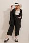 Women's Black Slit Leg Self-Textured Trousers and Jacket Double Set ALC-752-001 - 6