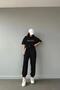 Black Unisex Balance Print Basic Comfortable Fit Oversize Tracksuit Set - 3