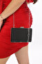 Black Color Satin Fabric Evening Dress Women's Bag with Stone Accessories and Long Strap Use - 3