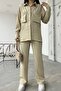 Beige Linen Fabric Bellow Pocket Design Shirt and Trousers Oversize Double Set 12093