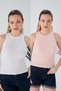 White Powder Zargo Model Set of 2 Fitted Wide Piping Halter Neck Ribbed Flexible Knitted Crop Blouse