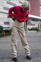 High Waist Lycra Beige Color Back Pocketless Cargo Pants