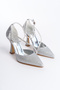 Silver Women's Heeled Stiletto Shoes - Evening Dress Glitter Artificial Leather - 3