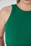 Biscuit Green Zargo Model 2-Piece Set Fitted Wide Bias Halter Neck Ribbed Flexible Knitted Crop Blouse - 5