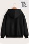 Black Printed Winter Oversize Hooded Zippered Pocket Detailed - 3