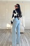 Wide Leg Snow Washing Loose Lycra Staright Jeans - 2