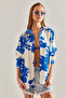 Women's Cobalt blue Patterned Casual Linen Shirt 60101018 - 5