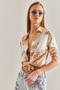 Women's Beige Orange Patterned Viscose Shirt 60101032 - 5
