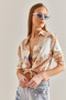 Women's Beige Orange Patterned Viscose Shirt 60101032 - 4