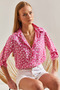 Women's Pink Folded Sleeve Patterned Viscose Shirt 60101030 - 4