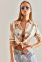 Women's Beige Orange Patterned Viscose Shirt 60101032 - 6