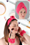 Soft Hair Band Bracelet Makeup Application Set and Microfiber Hair Drying Towel Fuchsia