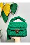 Women's Green Love Colorful Evening Dress Peanut Model Handmade Crochet Combed Cotton Thread Bag Hand, Shoulder and Cross - 4