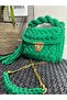 Women's Green Love Colorful Evening Dress Peanut Model Handmade Crochet Combed Cotton Thread Bag Hand, Shoulder and Cross - 3