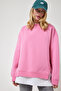 Women's Light Pink Zip-Detail Brushed Inside Knit Sweatshirt UB00148 - 5