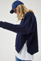 Women's Navy Blue Zipper Detailed Raised Knitted Sweatshirt UB00148 - 5