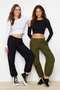 Black-White 2 Pack Fitted Crew Neck Crop Ribbed Stretchy Knitted Blouse TWOAW22BZ0331 - 9