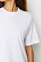 Beyaz %100 Pamuk Bisiklet Yaka Oversize/Geniş Kalıp Örme T-Shirt TWOSS20TS0134 - 9