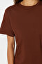 Kahverengi %100 Pamuk Bisiklet Yaka Oversize/Geniş Kalıp Örme T-Shirt TWOSS20TS0134 - 5